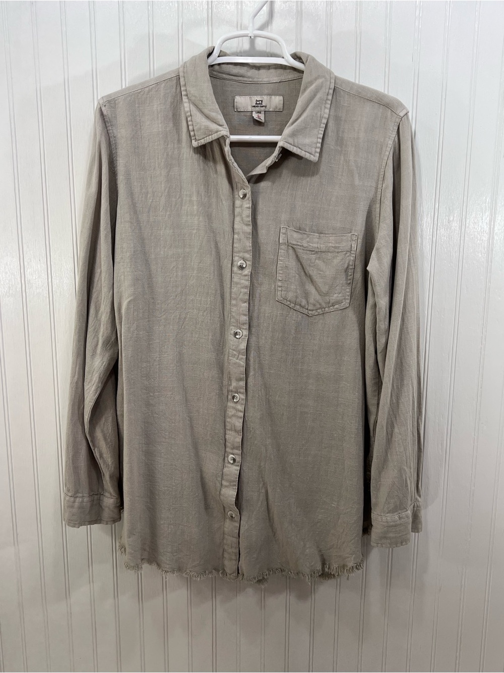 Thread & Supply Casual Long-Sleeve Button-Up Shirt Neutral Gray Taupe Boho Large